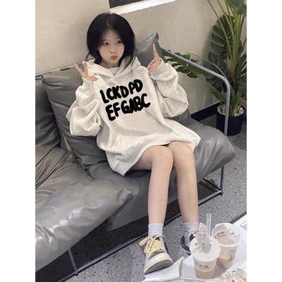 小个子巨好看的卫衣连帽女大童秋冬季初中生宽松长袖上衣加绒外套