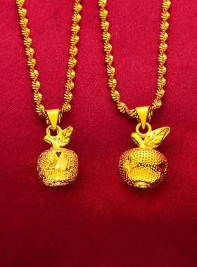 黄铜镀金苹果吊坠 越南沙金水波纹项链微商爆款