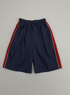 夏季涤棉深蓝色短裤宽红条细白条休闲运动五分裤单白条小学生校裤