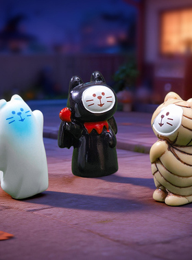 创意手工树脂木乃伊幽灵小猫摆件