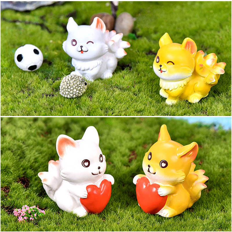 微景观小动物摆件创意手工diy盆景多肉装饰可爱九尾狐狸蛋糕摆设