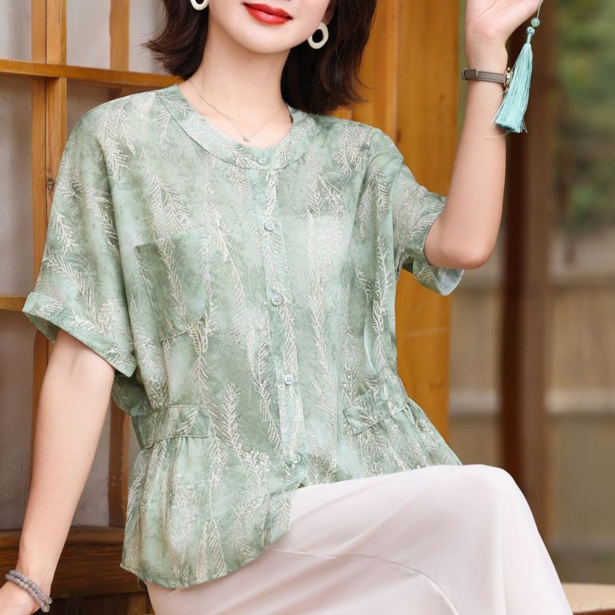 妈妈夏装气质衬衫洋气中老年女时尚减龄衬衣中年女士夏季短袖套装