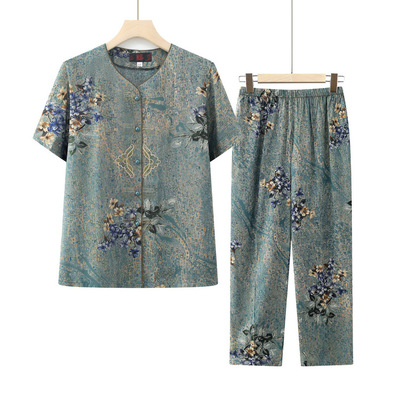 套装奶奶开衫上衣妈妈夏季2024新款衣服中老年短袖衬衫裤子小衫