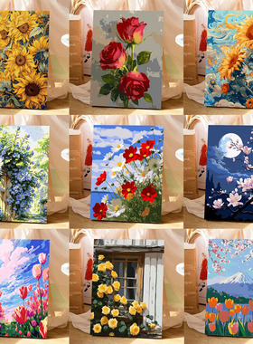 diy数字油画优惠批发风景花卉系列丙烯手工填色客厅卧室装饰画