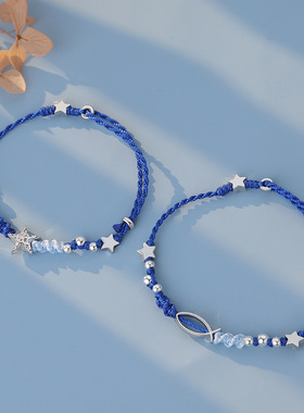 足银s999海星小鱼手链小清新简约甜美时尚韩风韩系精美手饰