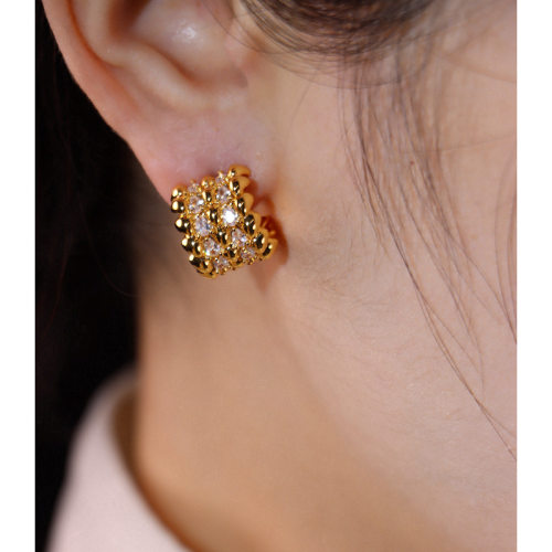 老钱风金色c字型s925纯银针锆石轻奢耳饰耳环饰品厂家货源