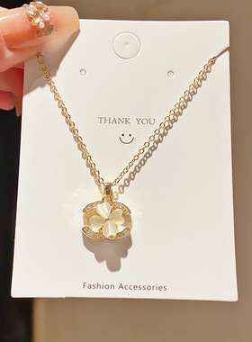 双c花韵~18k真金电镀轻奢锆石花朵项链时尚锁骨链小众项饰女