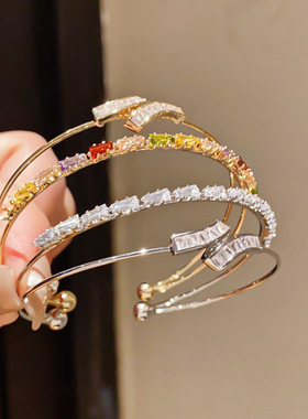 18k真金电镀轻奢风锆石双层手镯精致气质百搭手环小众感手饰