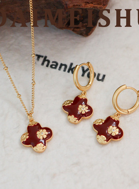 马年原创红色滴油四叶草吊坠项链轻奢感锁骨链本命年锁骨链女