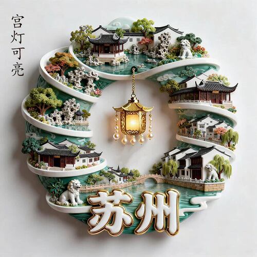 苏州园林宫灯冰箱贴2026新款3D立体浮雕磁贴旅游纪念品文创伴手礼