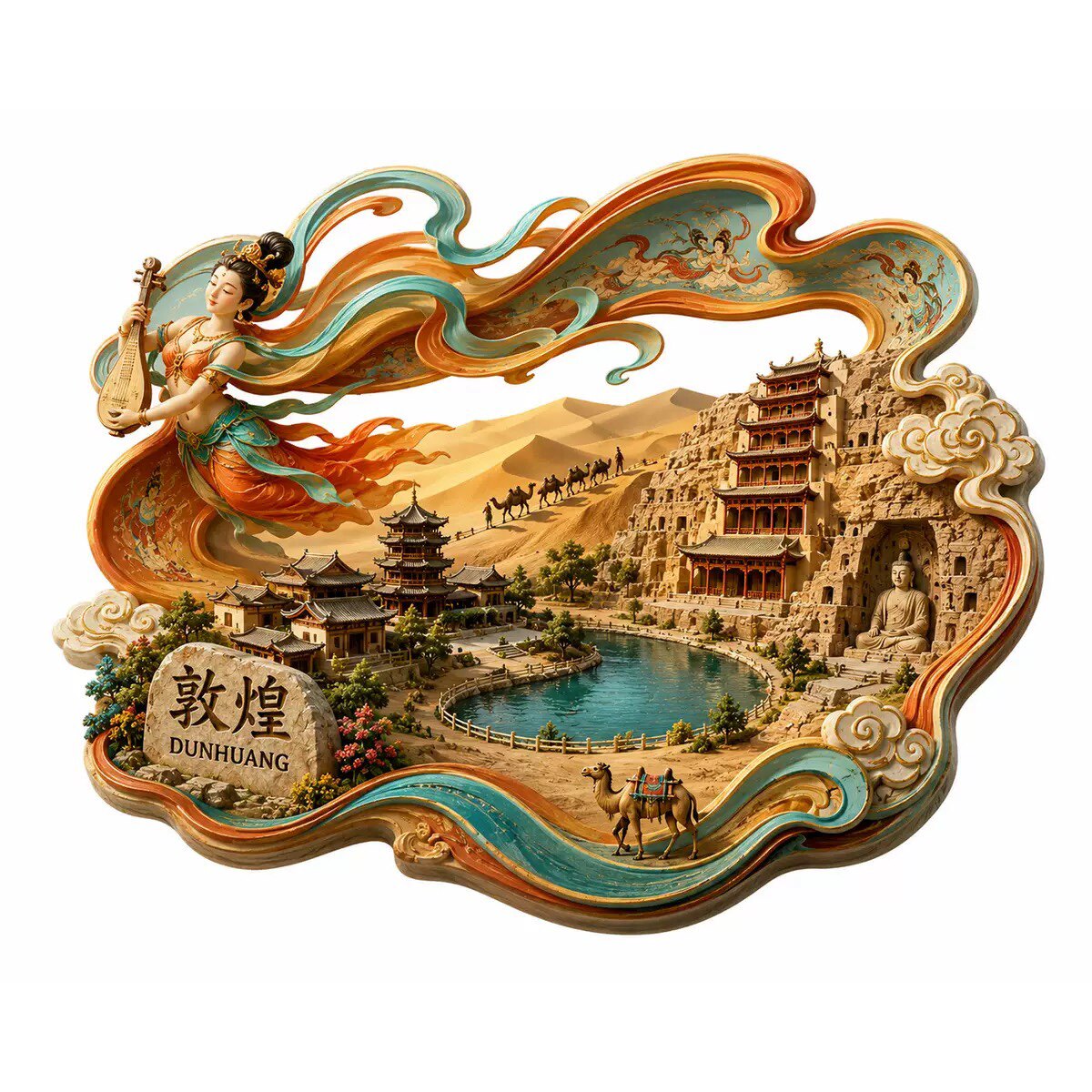 敦煌文创冰箱贴2026新款金属浮雕磁贴甘肃敦煌旅游纪念品伴手礼图片