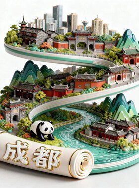 成都卷轴冰箱贴2026新款金属立体浮雕磁贴旅游纪念品文创伴手礼物