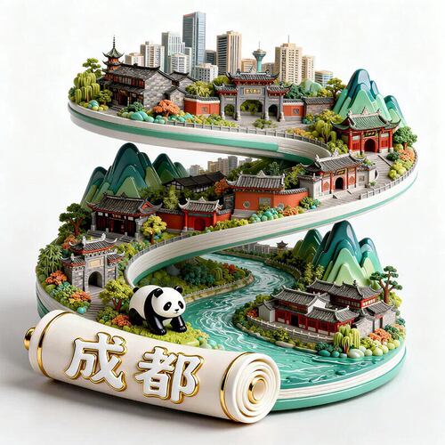 成都卷轴冰箱贴2026新款金属立体浮雕磁贴旅游纪念品文创伴手礼物