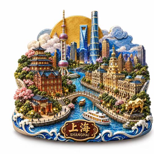 上海祥云文创金属冰箱贴立体浮雕磁贴旅游纪念品文创伴手礼物