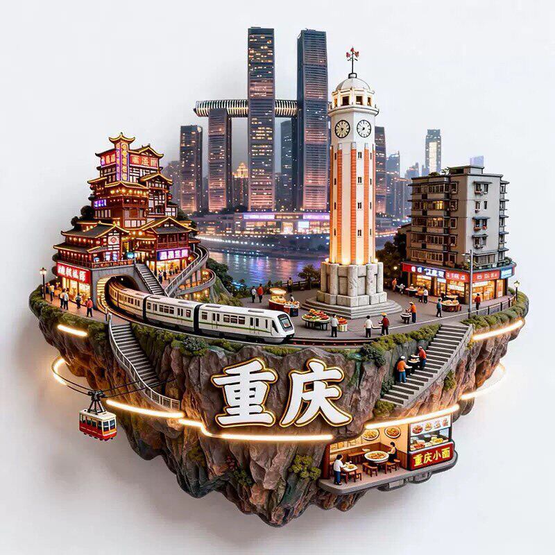 重庆轻轨冰箱贴2026新款金属立体浮雕磁贴旅游纪念品文创伴手礼物图片