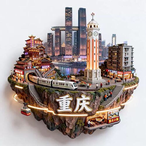 重庆轻轨冰箱贴2026新款金属立体浮雕磁贴旅游纪念品文创伴手礼物