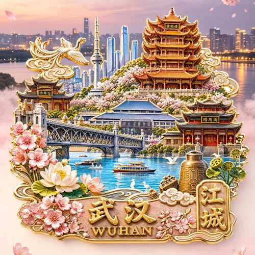 武汉金属冰箱贴2026新款黄鹤楼长江大桥浮雕磁贴文创纪念品礼物