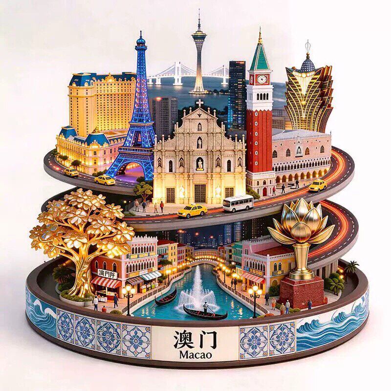 澳门繁花冰箱贴2026新款金属立体浮雕磁贴旅游纪念品文创伴手礼物图片