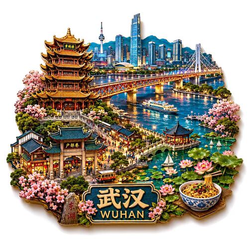 武汉金属冰箱贴2026新款黄鹤楼长江大桥浮雕磁贴文创纪念品礼物