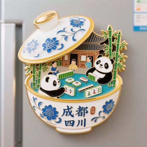 成都大熊猫麻将冰箱贴2025新款金属浮雕磁贴四川旅游纪念品伴手礼