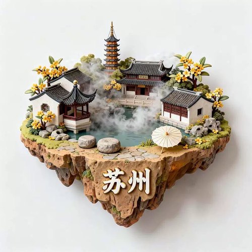 苏州文创冰箱贴2025新款3D立体悬浮磁贴苏州旅游纪念品伴手礼礼盒