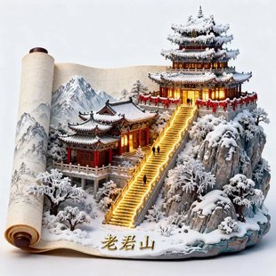 老君山卷轴冰箱贴2025新款金属立体磁贴河南旅游纪念品伴手礼物