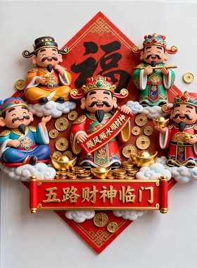 五路财神冰箱贴2025新款金属立体浮雕磁贴财神爷文创乔迁家居饰品