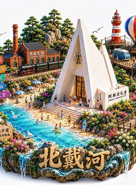 河北北戴河文创冰箱贴金属立体浮雕磁贴秦皇岛旅游纪念品伴手礼物