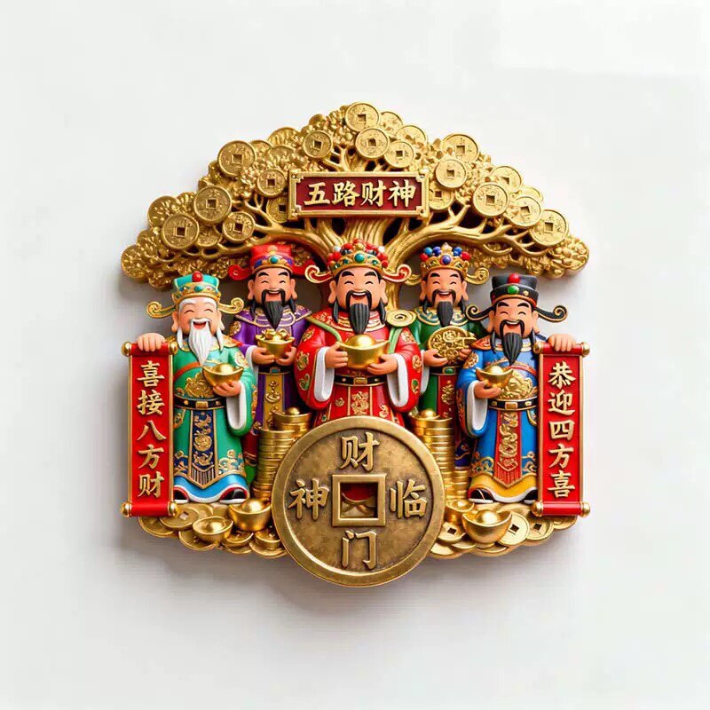 五路财神冰箱贴2025新款金属立体浮雕磁贴乔迁迎财神家居饰品礼盒,家居饰品,冰箱贴,淘宝优惠券,粉丝福利购,淘宝优惠卷