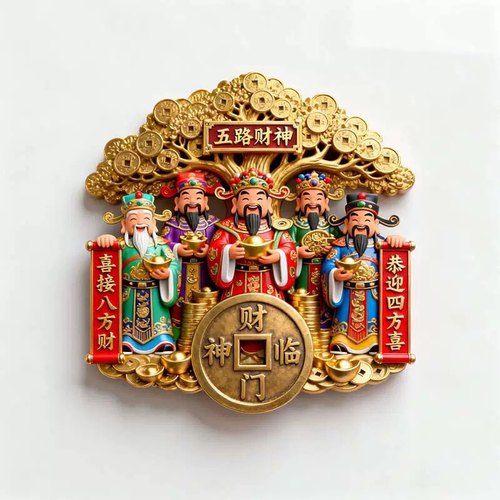 五路财神冰箱贴2025新款金属立体浮雕磁贴乔迁迎财神家居饰品礼盒
