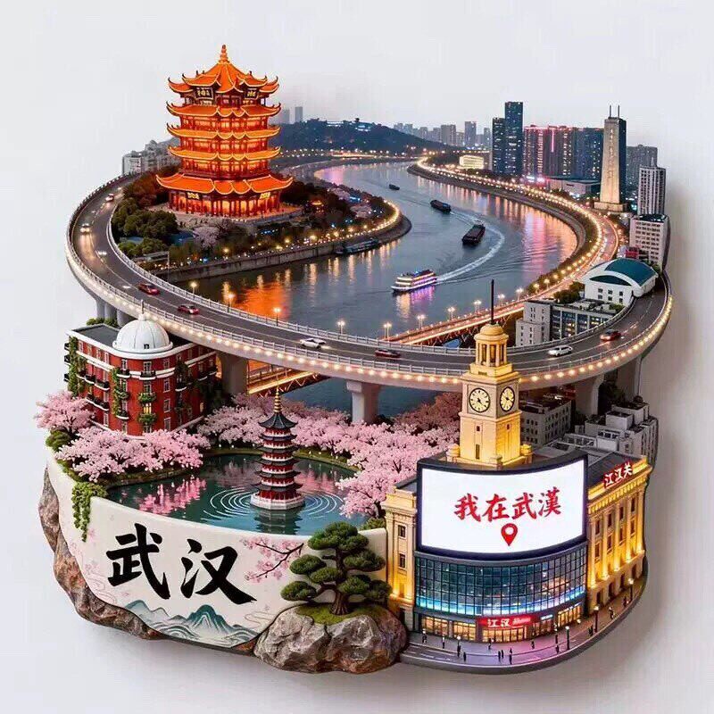 武汉文创冰箱贴2026新款武汉长江大桥金属磁贴旅游纪念品伴手礼物图片