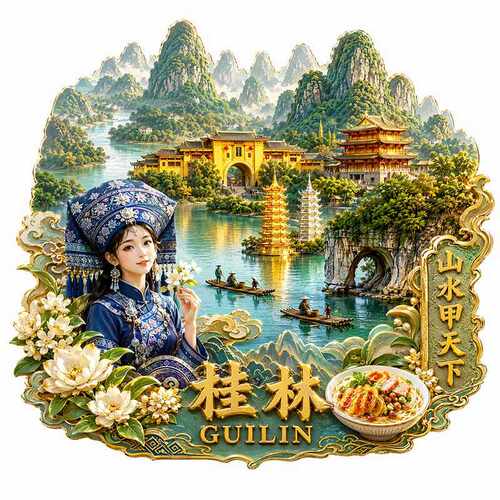 桂林文创冰箱贴2026新款金属浮雕磁贴广西旅游纪念品伴手礼物装饰
