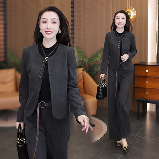 时尚休闲套装女2025春秋新款通勤OL外套阔腿裤两件套气质百搭女装