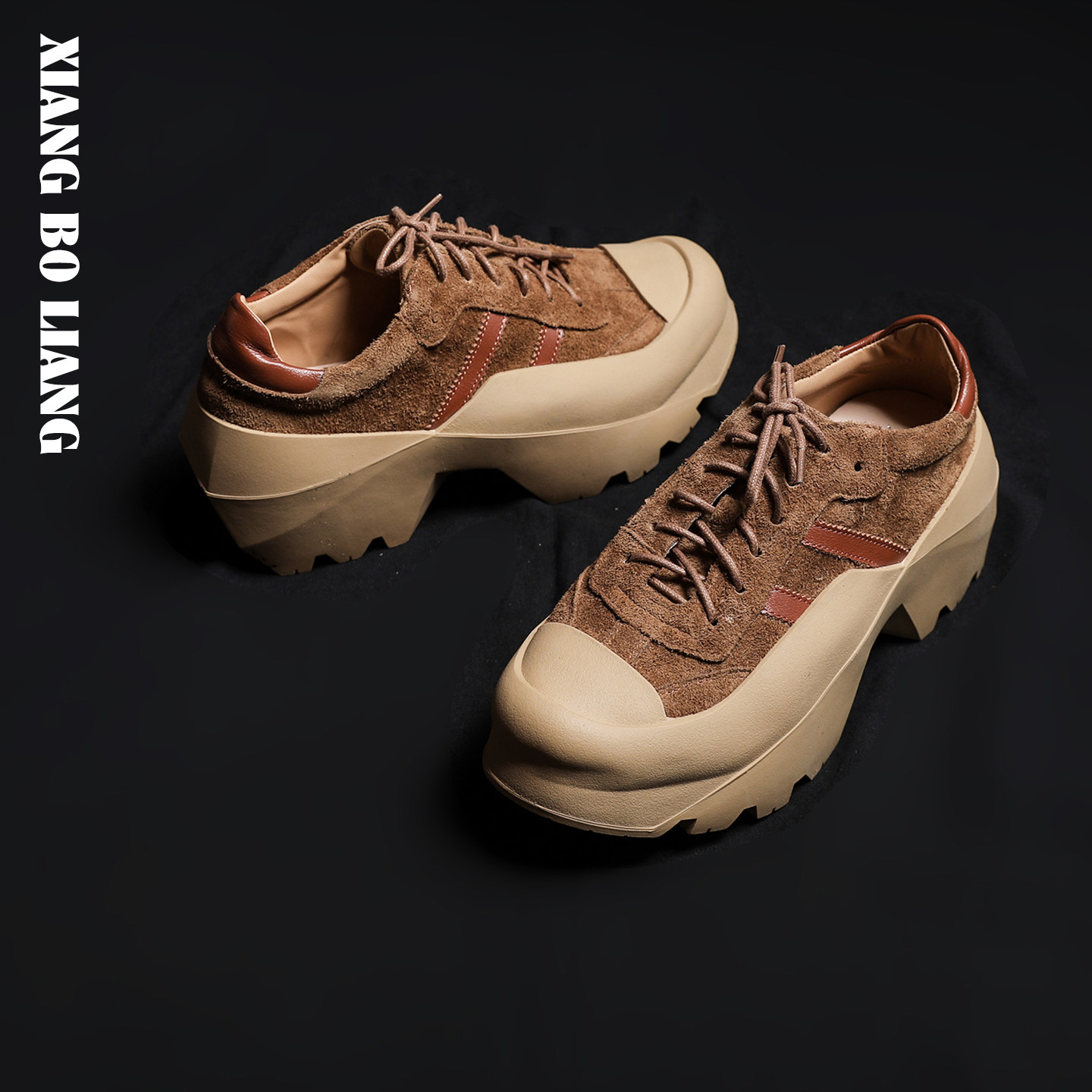 XIANGBOLIA时尚圆头不变形英伦复古松弛感厚底层牛反绒女士德训鞋,女鞋,松糕（摇摇）鞋,淘宝优惠券,粉丝福利购,淘宝优惠卷