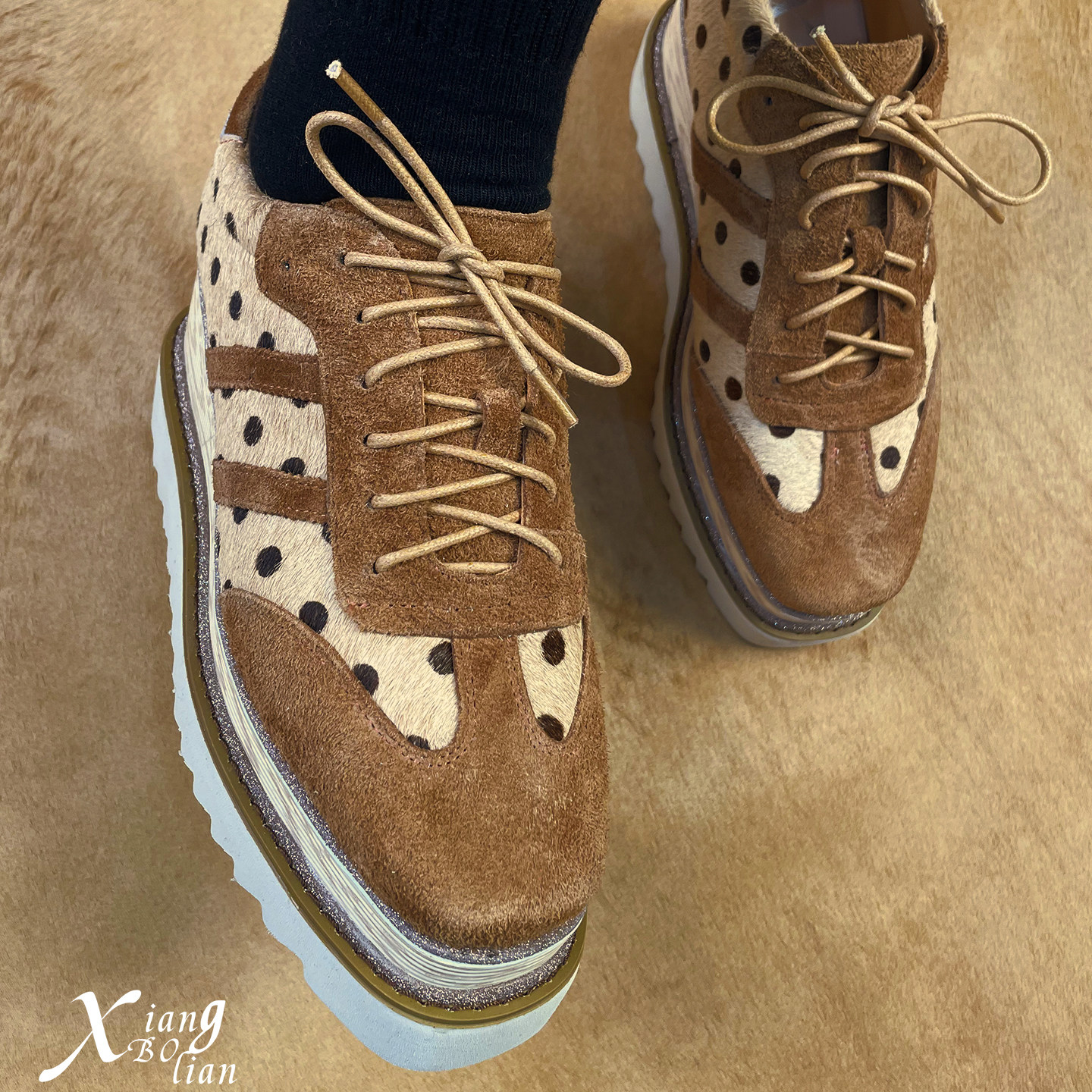 XIANGBOLIAN休闲7厘米增高厚底松糕鞋新款波点高级感坡跟单鞋子女,女鞋,深口单鞋,淘宝优惠券,粉丝福利购,淘宝优惠卷