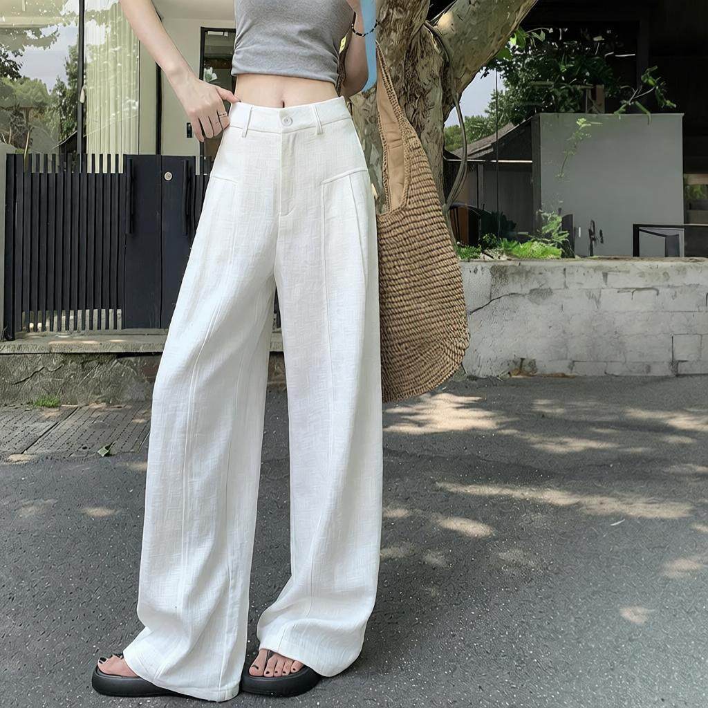 休闲百搭西装裤女款胖mm显瘦款夏季薄款高腰显瘦老钱风松弛阔腿裤