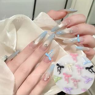 网红软雕丝带蝴蝶结美甲钻多巴胺糖果彩色甜美风蝴蝶结指甲装 饰品