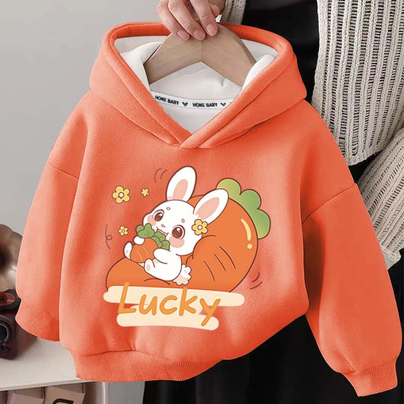 女童卡通连帽加绒卫衣