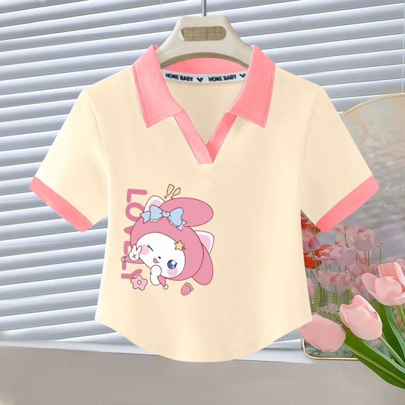 女童夏装短袖T恤卡通印花POLO衫