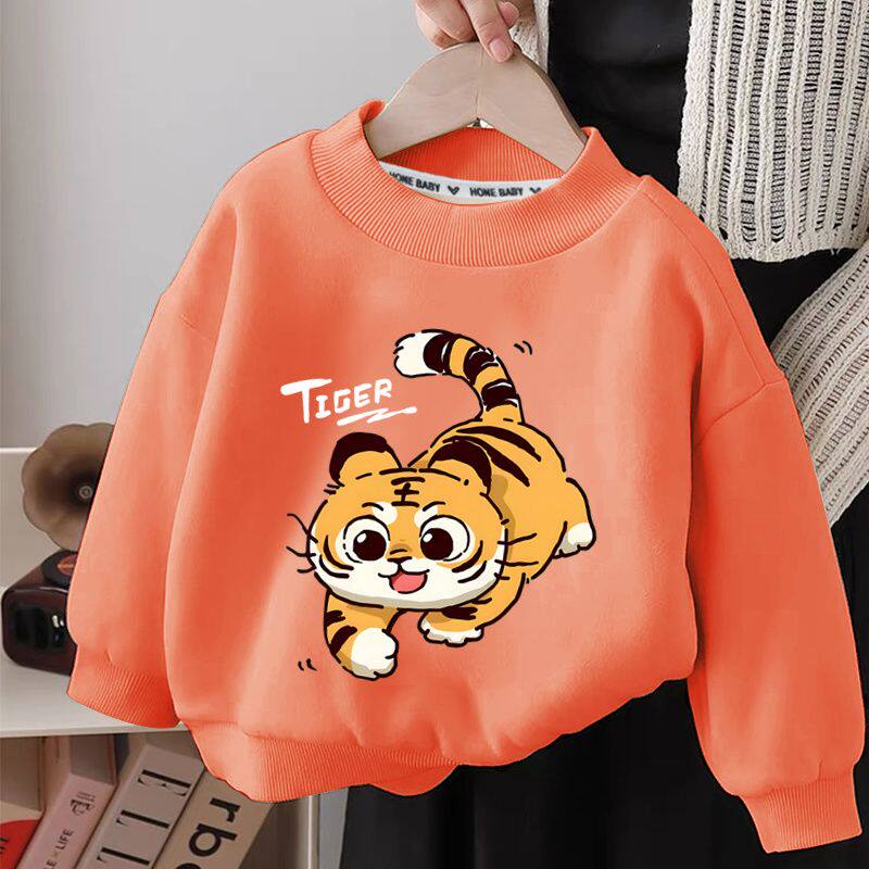 男童秋冬卫衣2023新款中小童洋气加绒圆领打底衫儿童韩版上衣女童