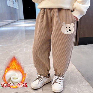 儿童加绒雪尼尔裤子冬季一体绒女童外穿加厚绒裤男童保暖宝宝长裤