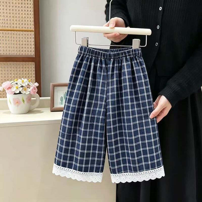 女童夏季薄款格子防蚊阔腿裤