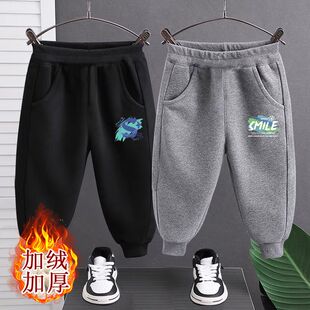 一体绒休闲卫裤男童加厚保暖秋冬装儿童宽松日系束脚裤宝宝小脚裤
