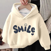 男宝加厚一体绒米色秋冬款 冬装 2025新款 男童女童加绒卫衣连帽冬季