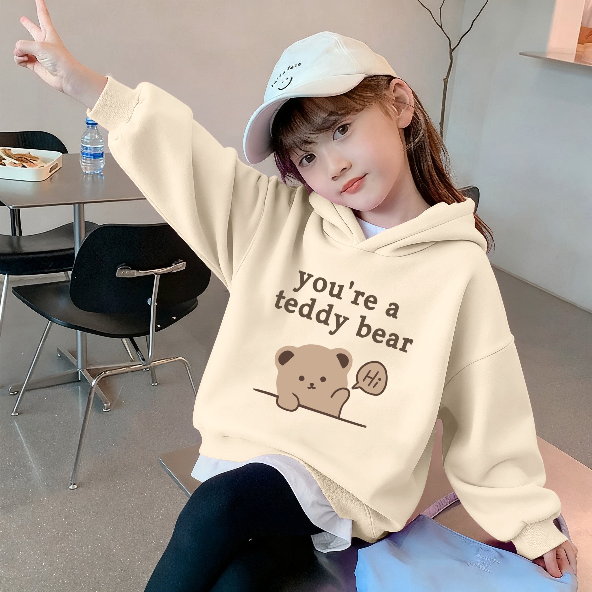 女童卫衣加绒新款宽松连帽