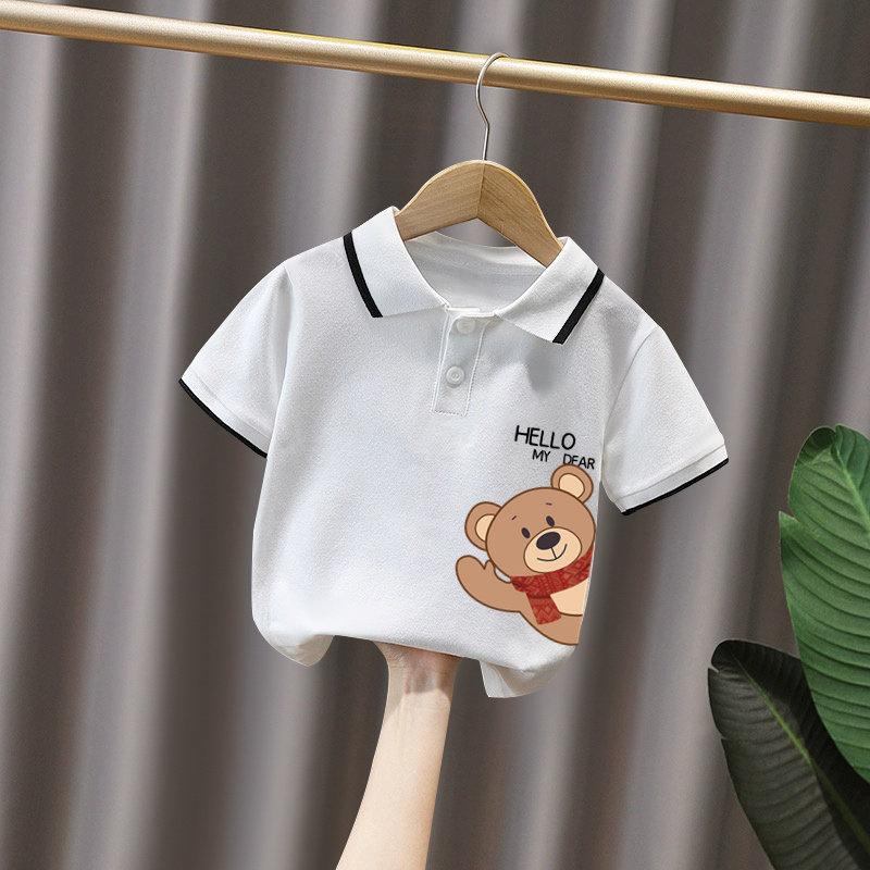 男女童短袖Polo衫新款白色儿童夏季纯棉t恤宝宝白色卡通体恤上衣