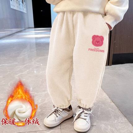 女童裤子秋冬款2024新款洋气女孩宽松长裤加绒冬装儿童灯芯绒裤子