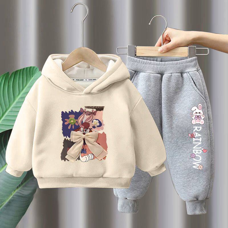 女童加绒套装2024冬装新儿童洋气卫衣宝宝运动休闲加厚长裤两件套