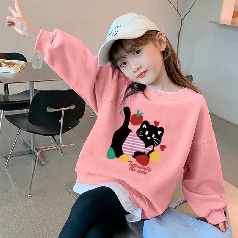 女童甜美小猫假两件纯棉卫衣