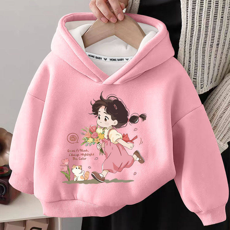 2024新款韩版女童加绒卫衣春秋洋气加厚秋装儿童连帽上衣宝宝冬装